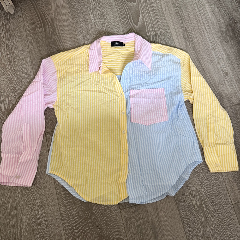 XS - Vici Pastel Striped Button-Up Shirt
